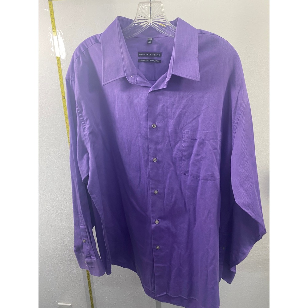Geoffrey Beene Mens Purple Classic Fit Wrinkle Free Dress Shirt 17.5 34/35 XL